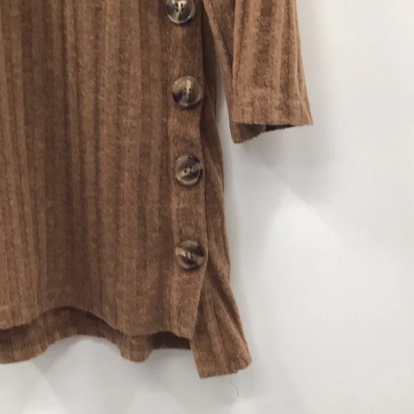 Brown Ribbed Button-Detail Tunic - Picture 3 of 5